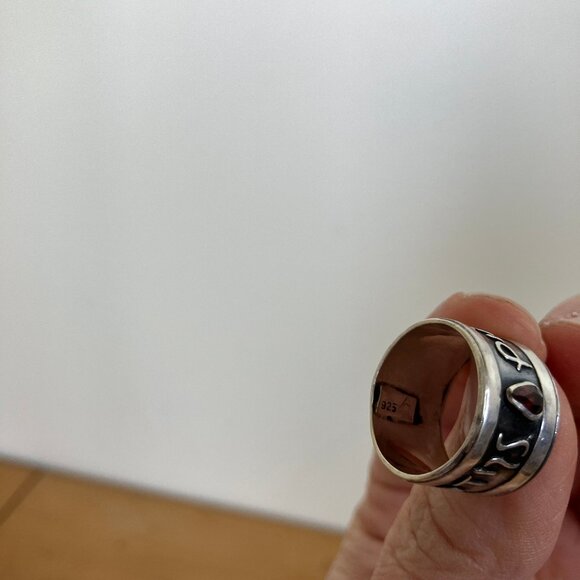 Greek Philotes Friendship Wide Band Ring w/ Garnet Vintage Past Times 925 Silver - Picture 10 of 11